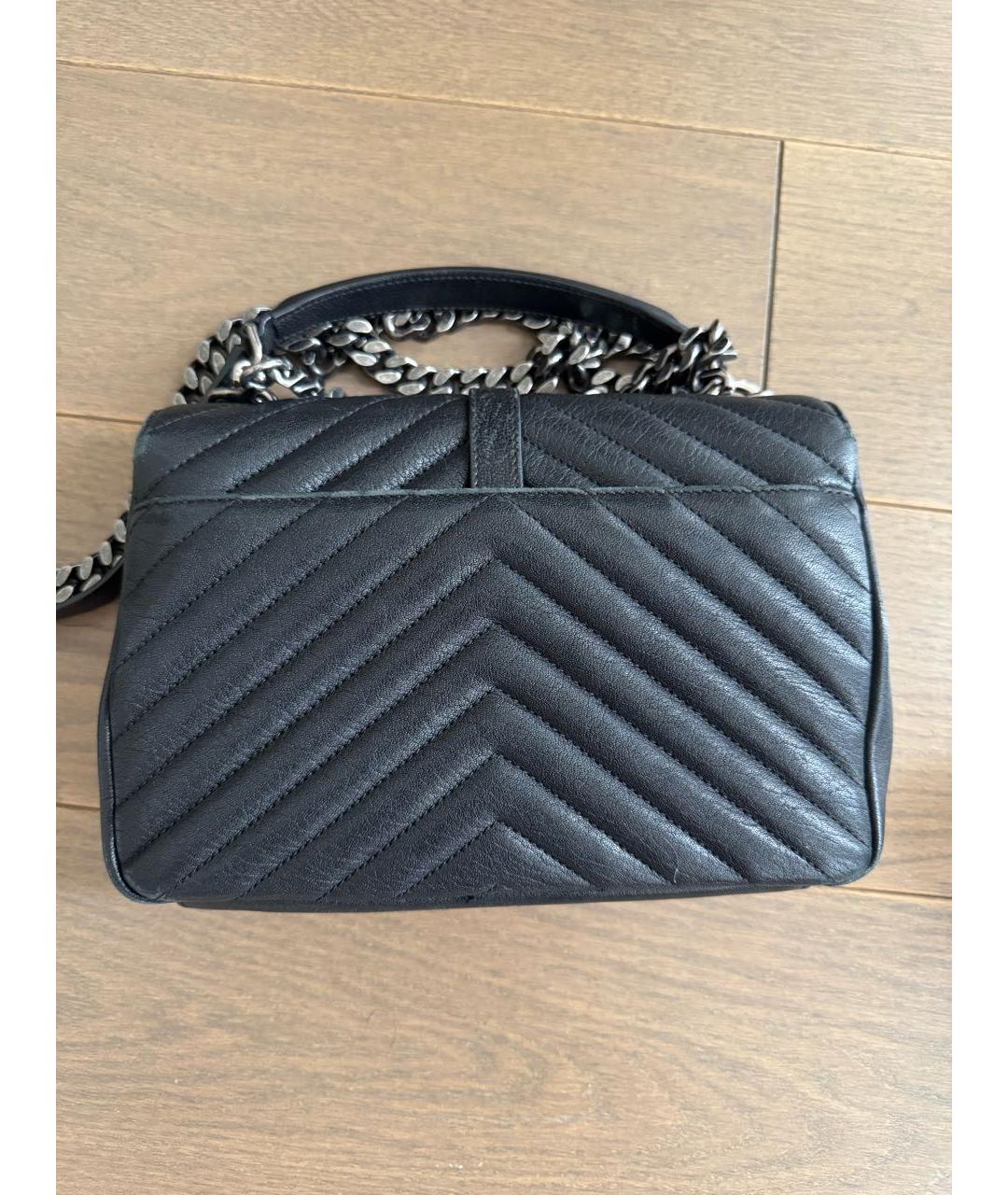 SAINT LAURENT Черная кожаная сумка с короткими ручками, фото 3