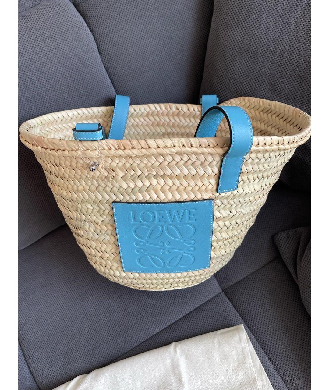 LOEWE Бежевая пелетеная пляжная сумка, фото 4