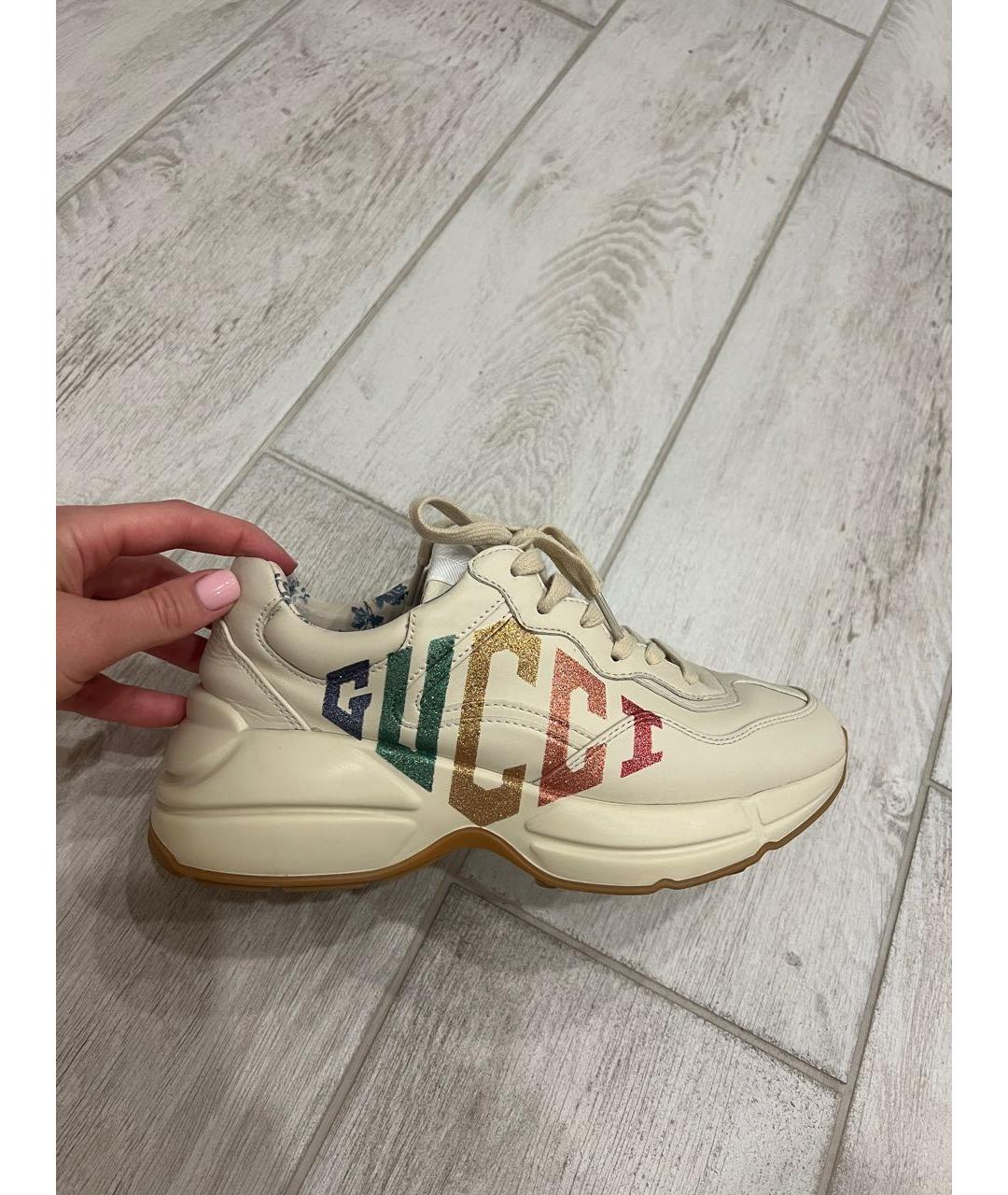 GUCCI Бежевые кожаные кроссовки, фото 8