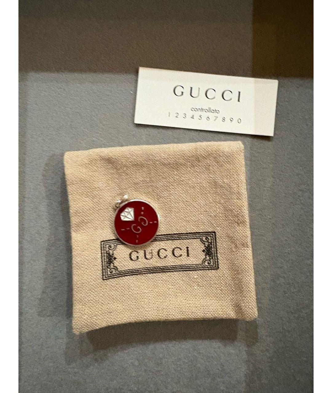 GUCCI Бордовый серебряный кулон, фото 6
