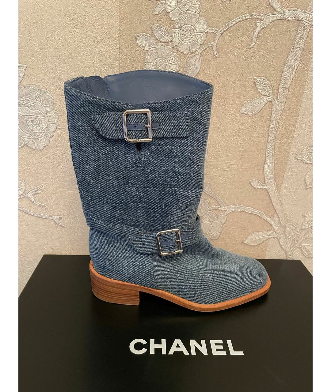 CHANEL Голубые текстильные сапоги, фото 7