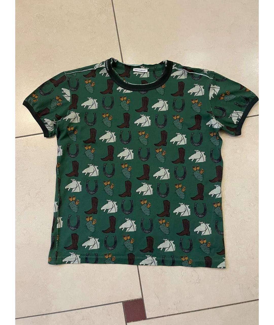 DOLCE&GABBANA Зеленая хлопковая детская футболка, фото 4