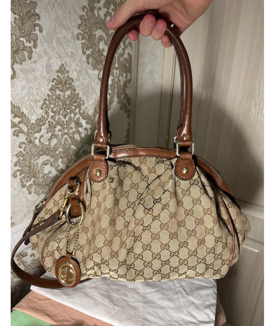 GUCCI Коричневая тканевая сумка с короткими ручками, фото 5