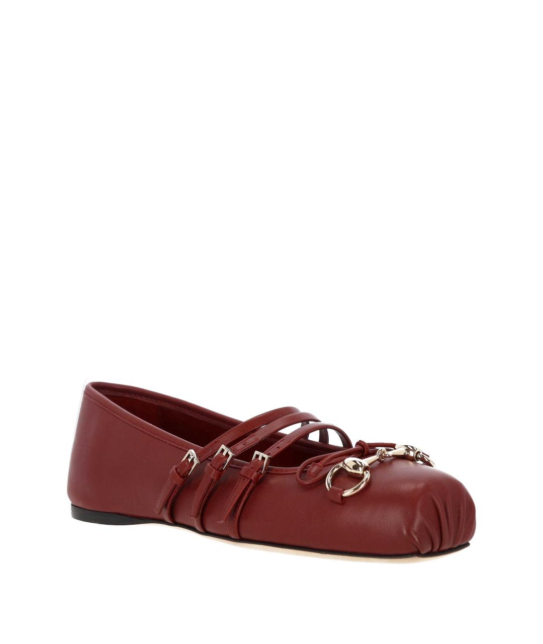 GUCCI Бордовые кожаные балетки, фото 2