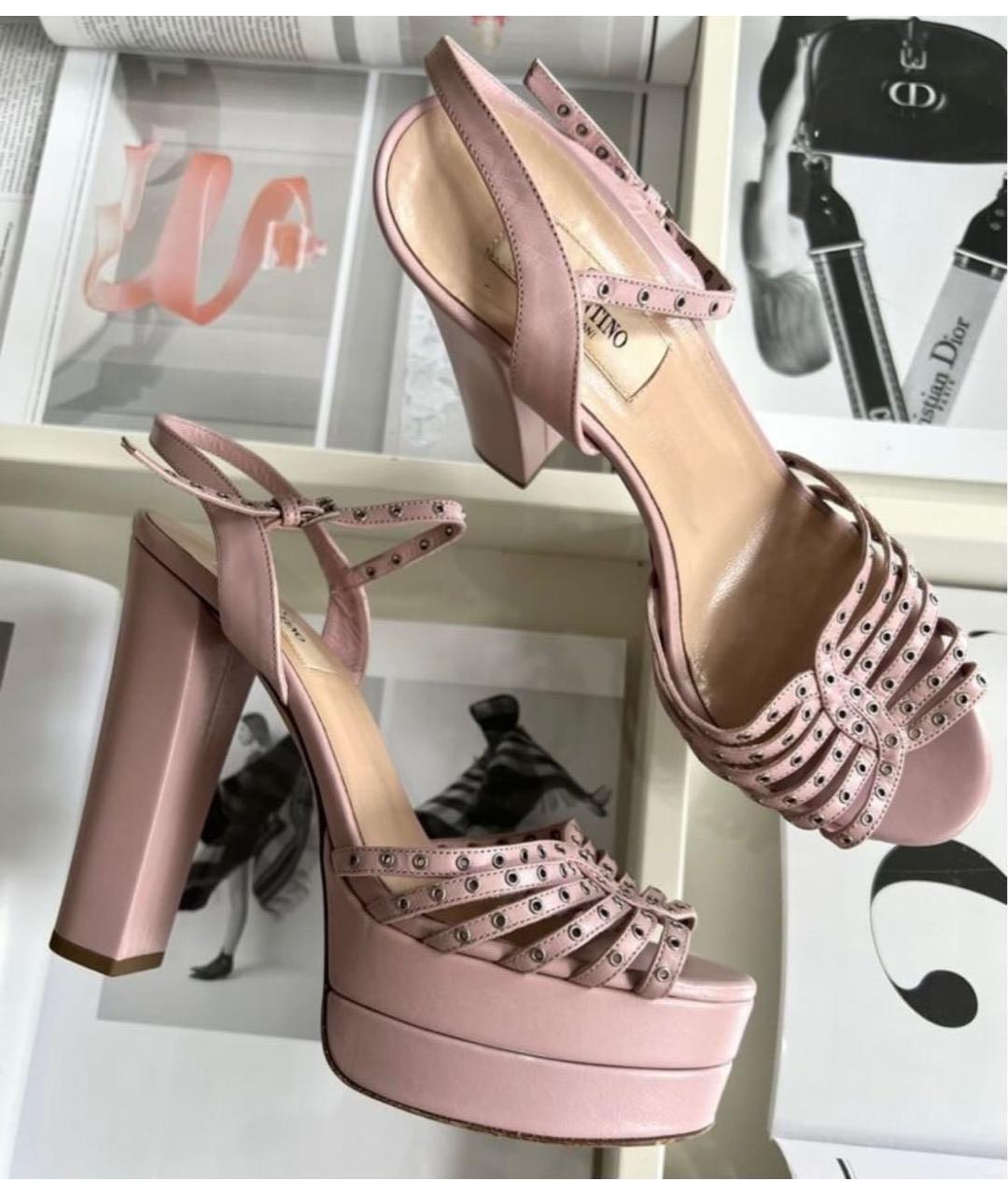 VALENTINO Розовые кожаные босоножки, фото 5
