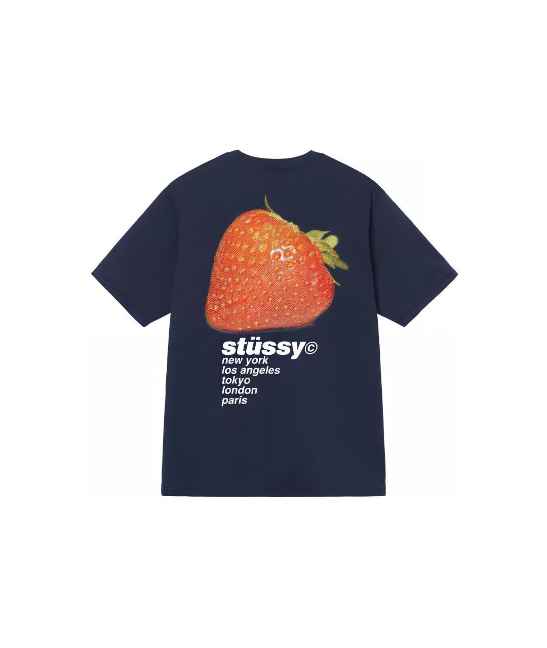 STUSSY Темно-синяя хлопковая футболка, фото 2