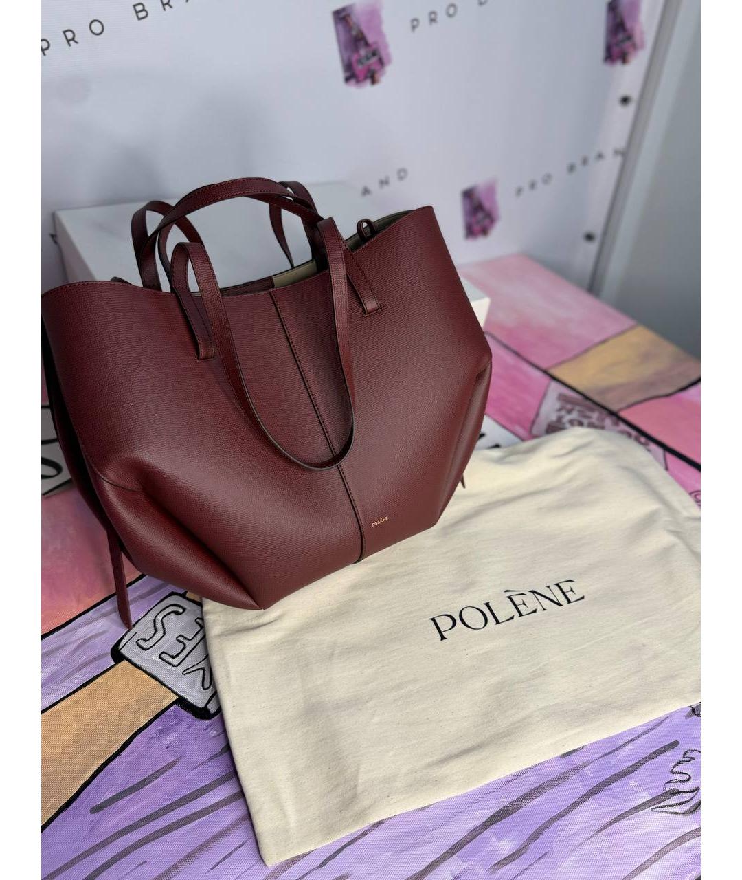 POLENE Бордовая кожаная сумка тоут, фото 4