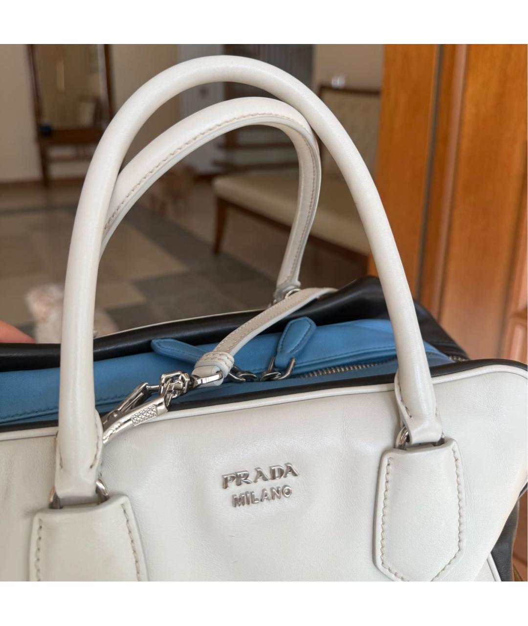 PRADA Белая кожаная сумка тоут, фото 4