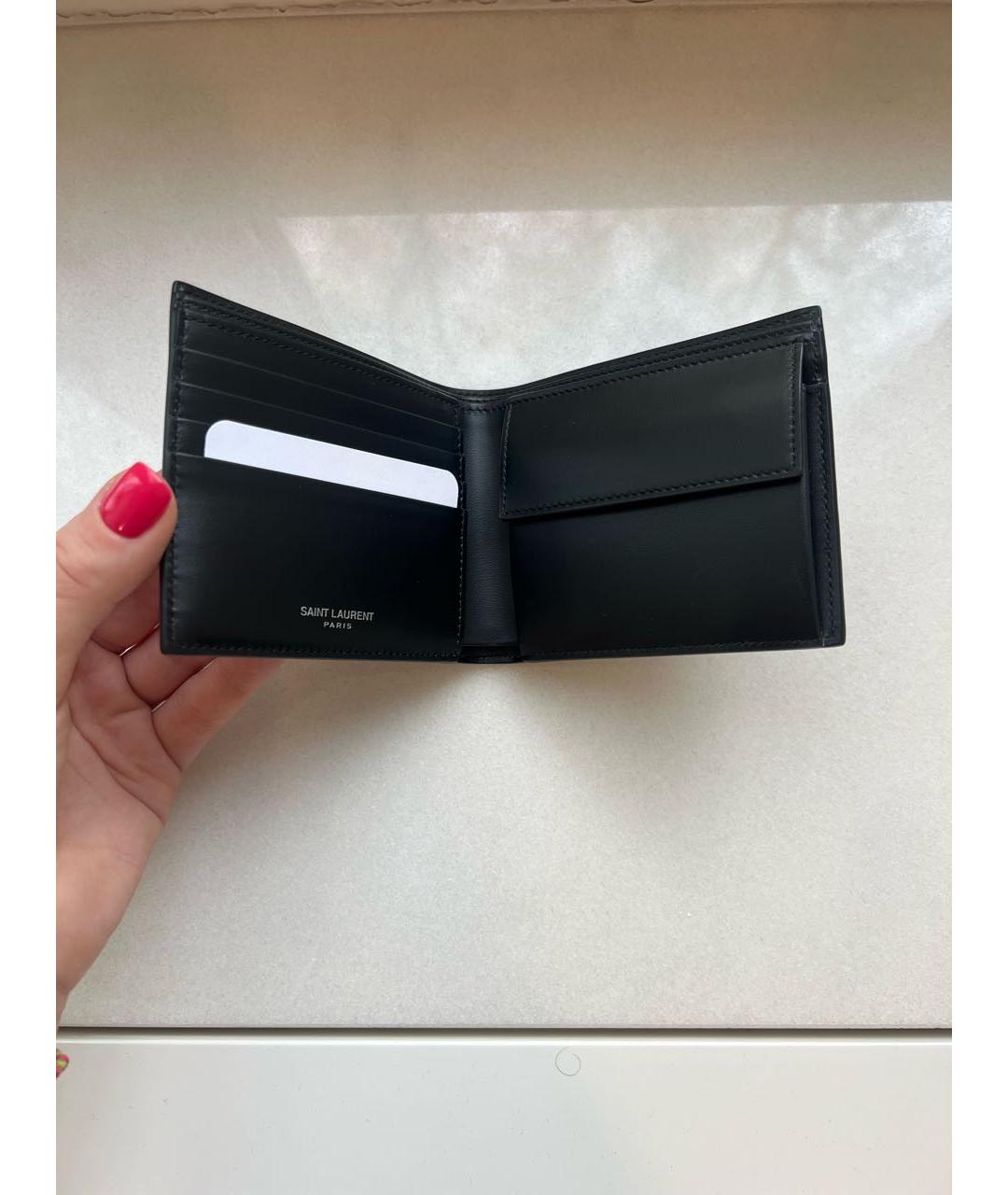SAINT LAURENT Черный кожаный кошелек, фото 3