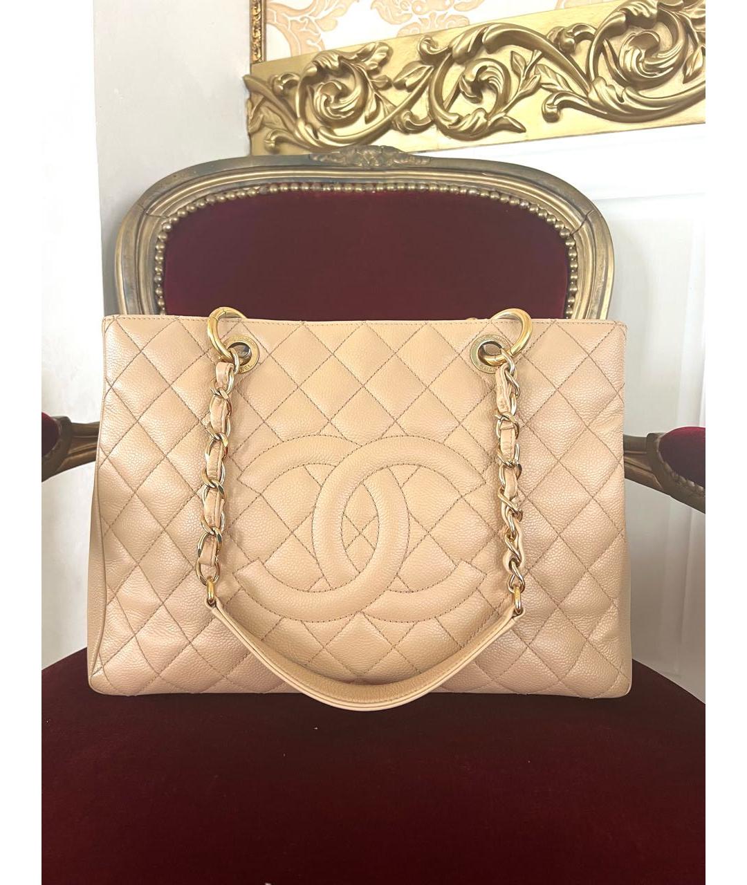 CHANEL Бежевая кожаная сумка тоут, фото 9