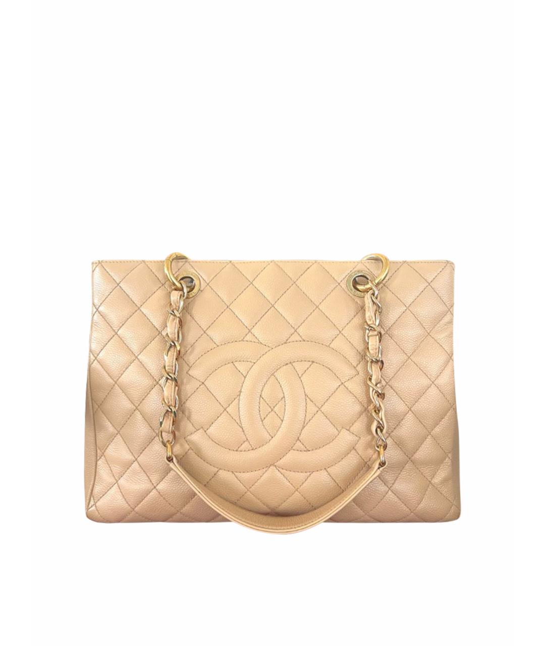 CHANEL Бежевая кожаная сумка тоут, фото 1