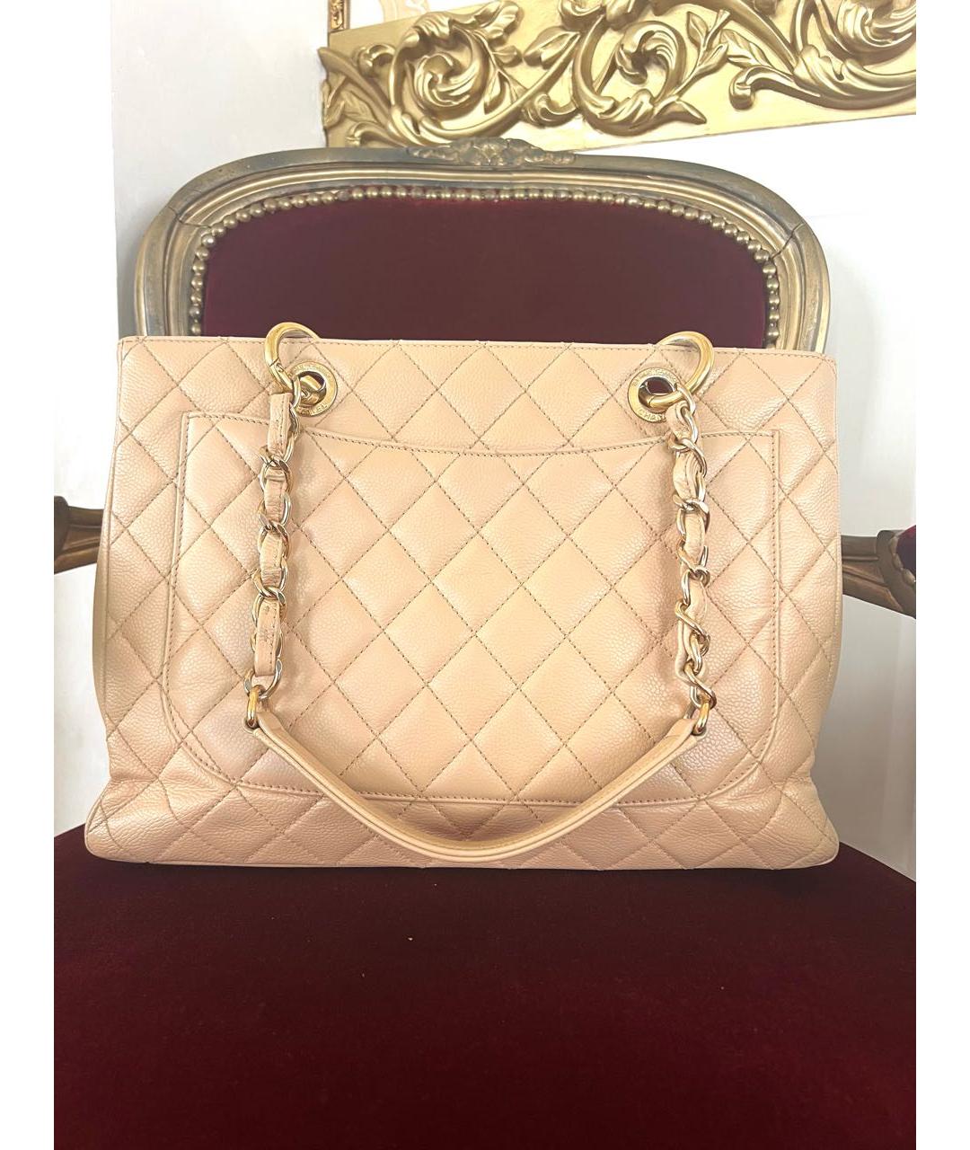 CHANEL Бежевая кожаная сумка тоут, фото 3