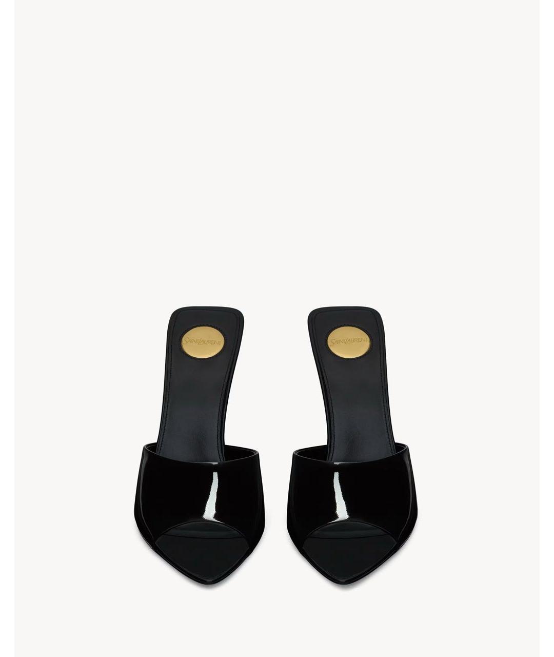 SAINT LAURENT Черные мюли из лакированной кожи, фото 2