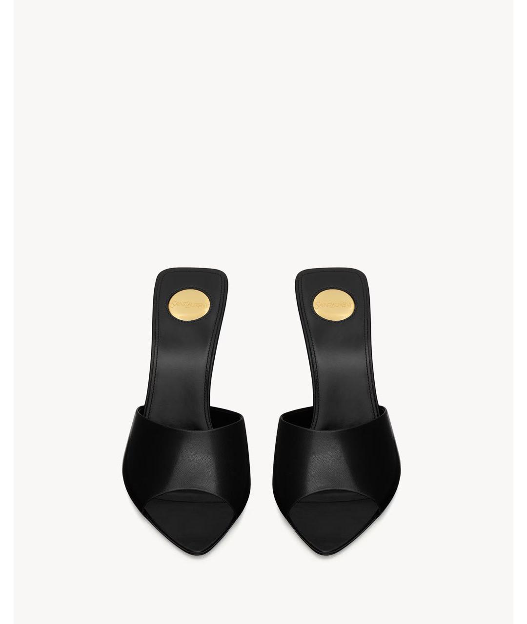 SAINT LAURENT Черные кожаные мюли, фото 2