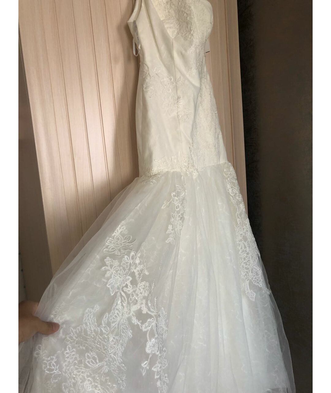 VERA WANG Бежевое атласное свадебное платье, фото 7