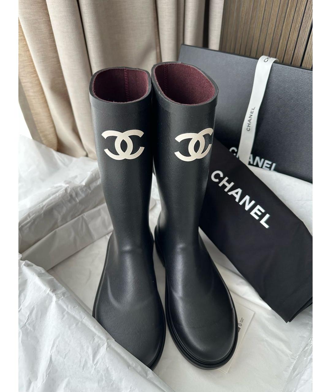 CHANEL Черные резиновые сапоги, фото 2