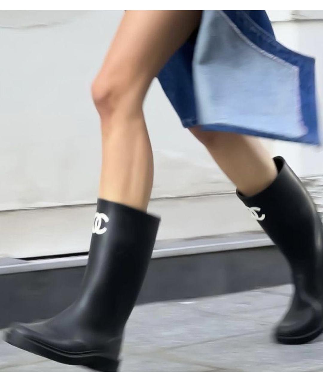 CHANEL Черные резиновые сапоги, фото 6