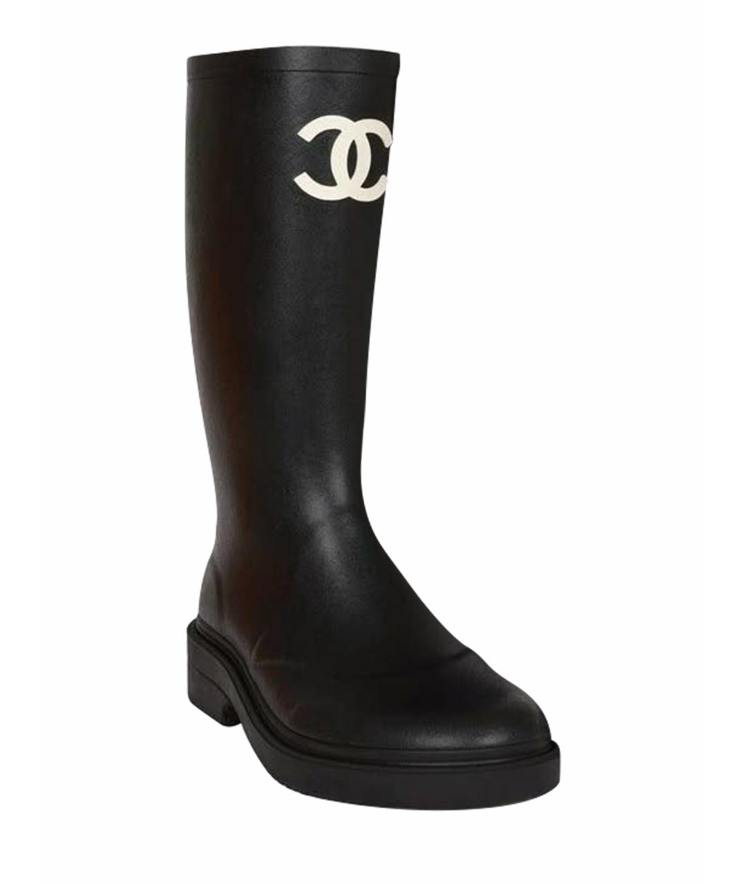 CHANEL Черные резиновые сапоги, фото 1
