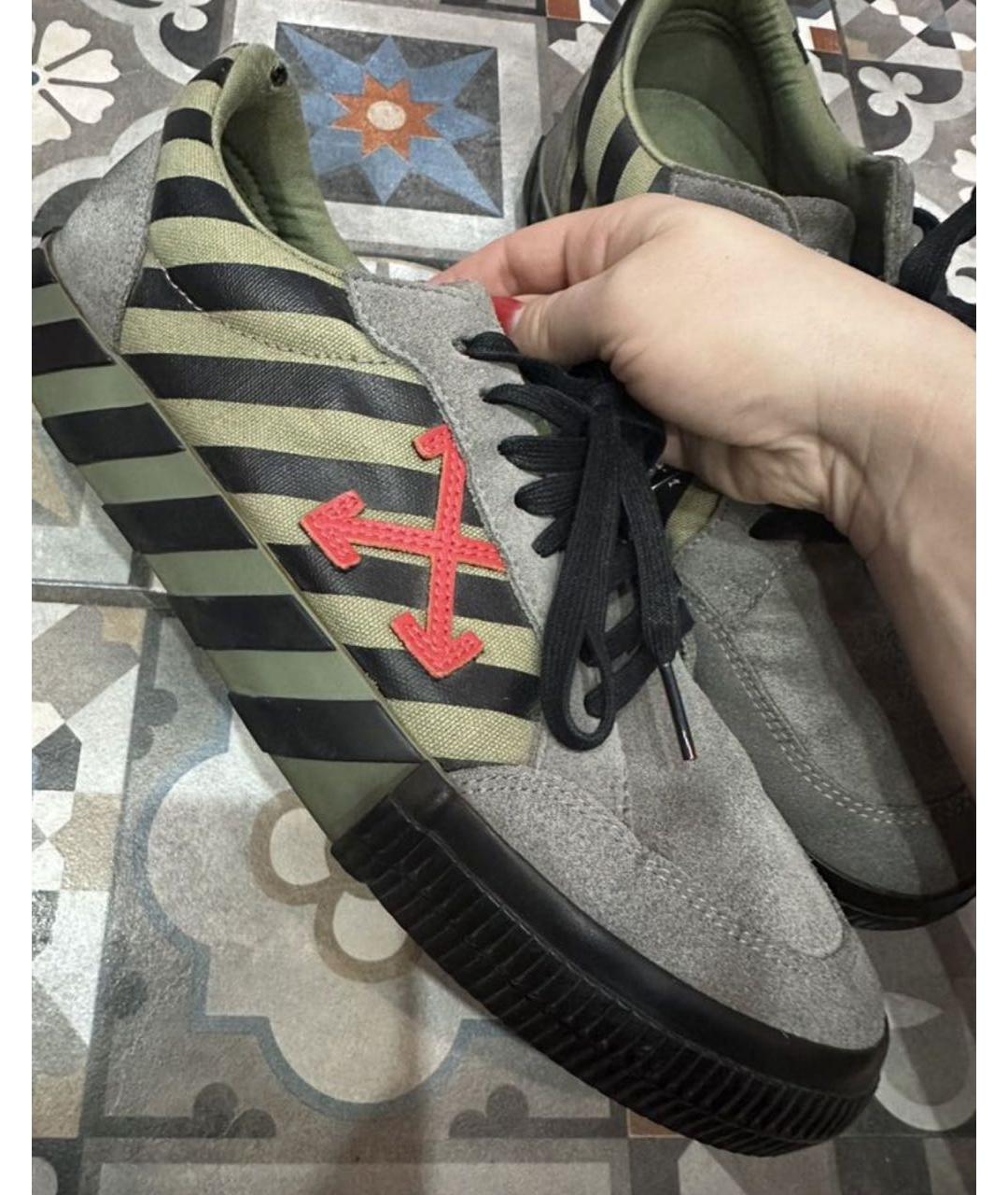OFF-WHITE Антрацитовые замшевые низкие кроссовки / кеды, фото 5