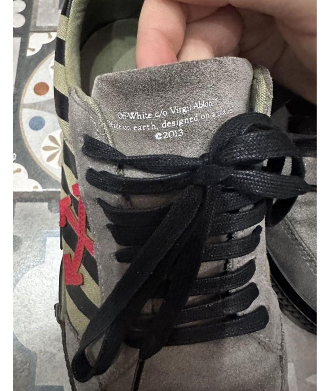 OFF-WHITE Антрацитовые замшевые низкие кроссовки / кеды, фото 6