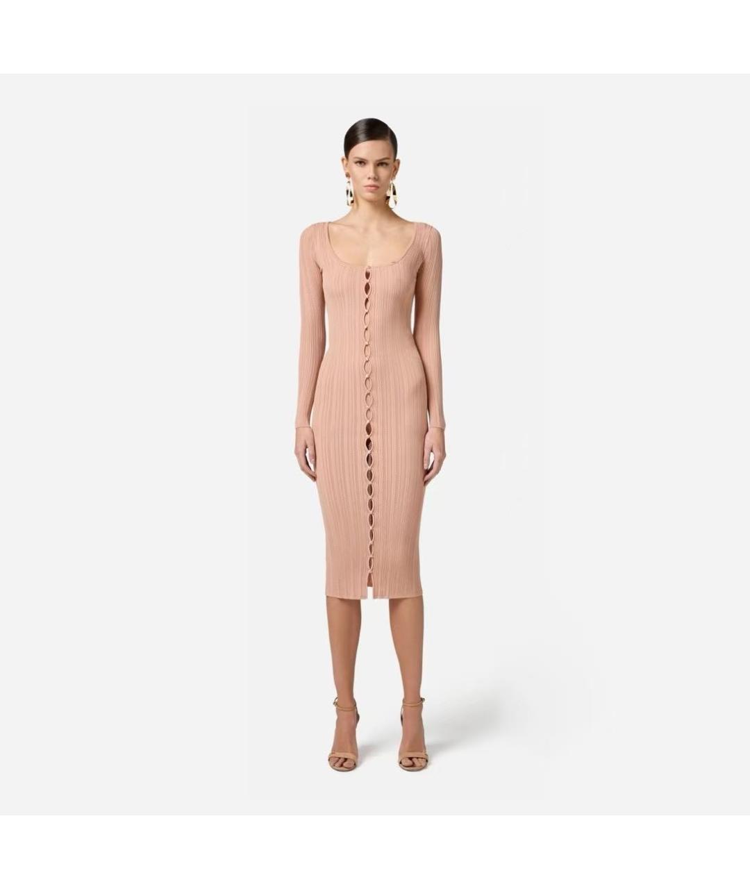 ELISABETTA FRANCHI Коралловое вискозное повседневное платье, фото 6