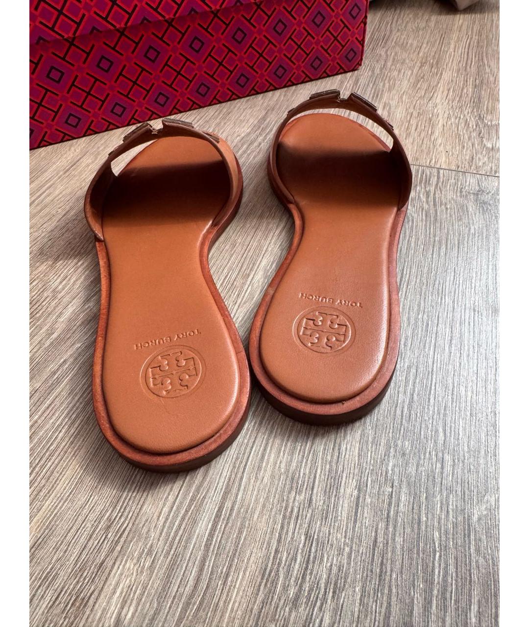 TORY BURCH Коричневые кожаные шлепанцы, фото 4