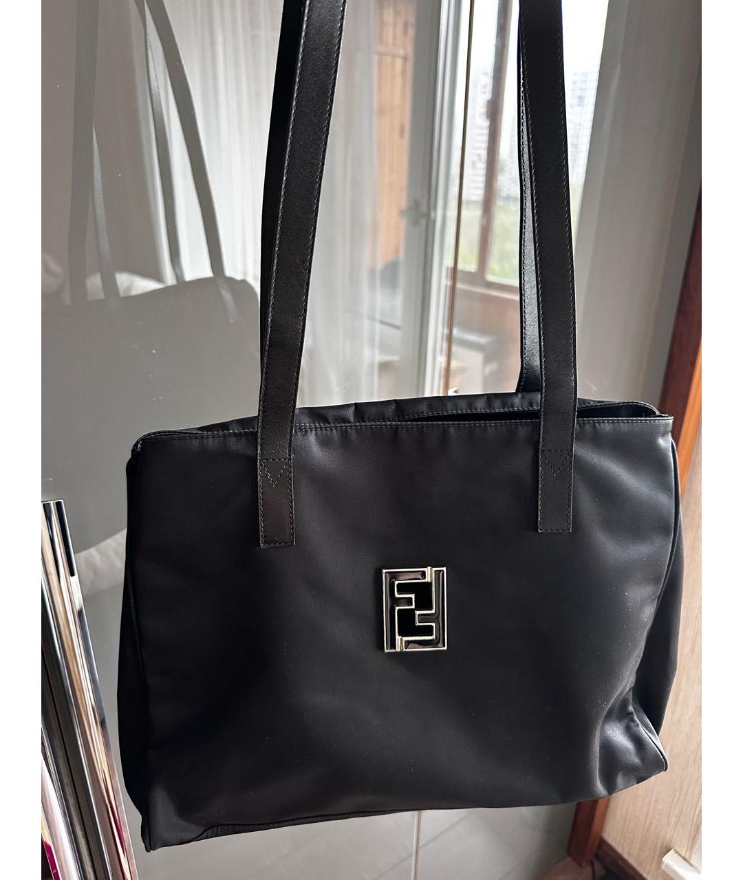 FENDI Черная тканевая сумка тоут, фото 6