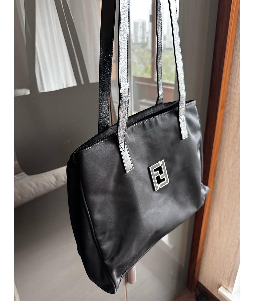 FENDI Черная тканевая сумка тоут, фото 2
