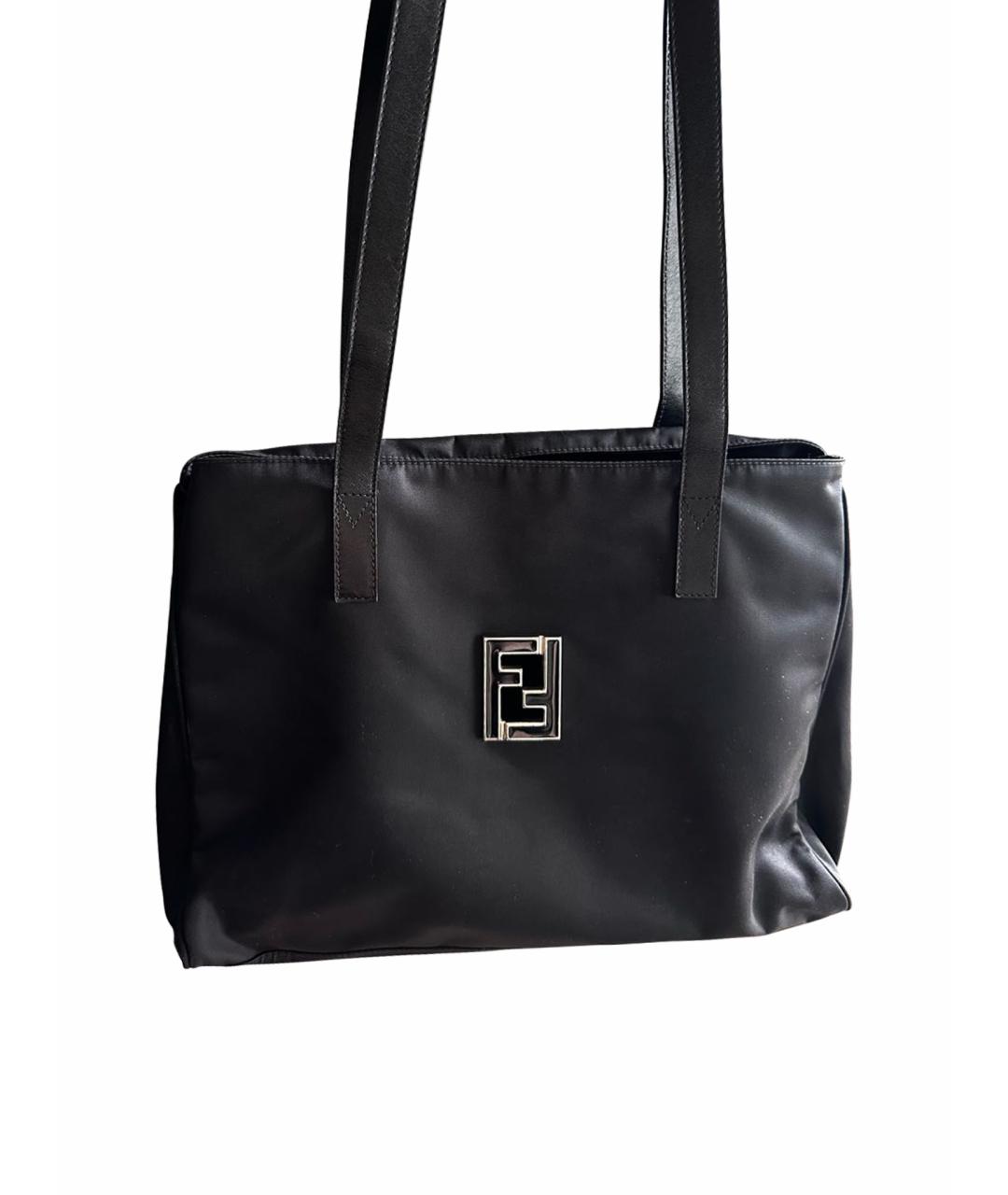 FENDI Черная тканевая сумка тоут, фото 1