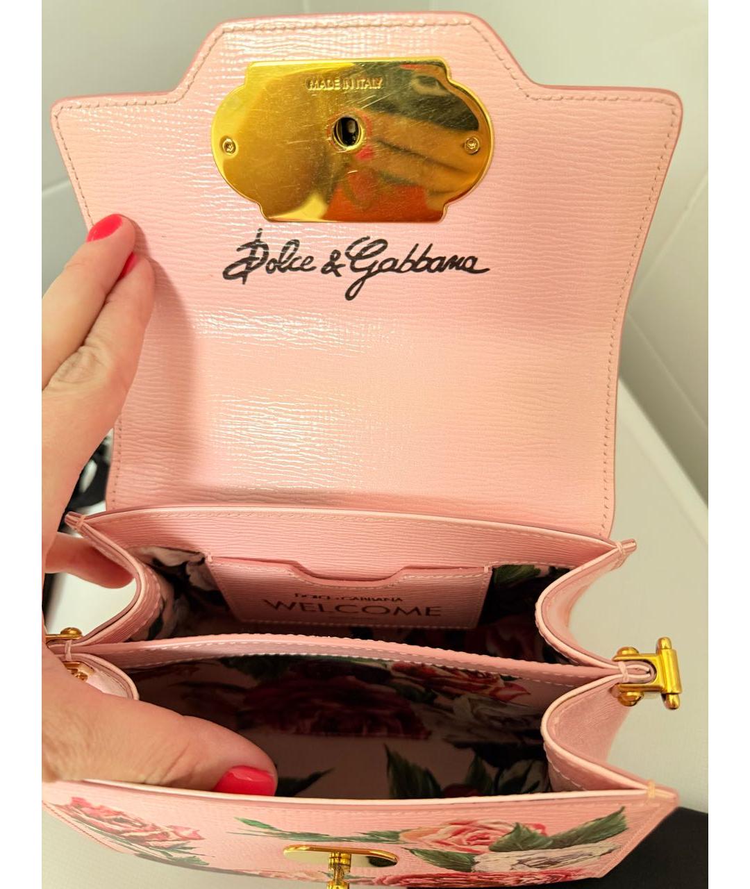 DOLCE&GABBANA Розовая кожаная сумка с короткими ручками, фото 6