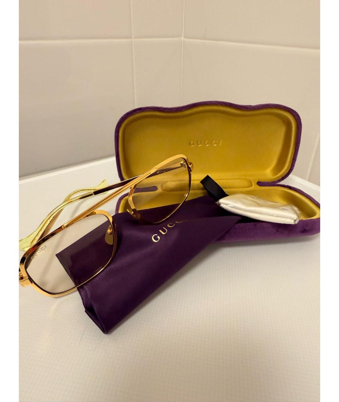 GUCCI Золотые металлические солнцезащитные очки, фото 2
