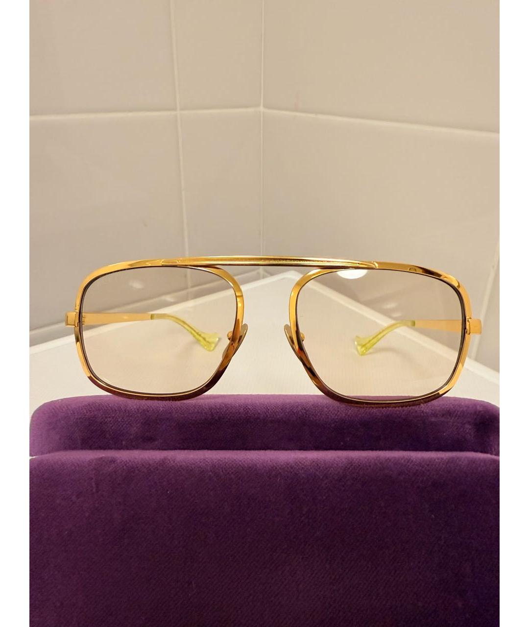 GUCCI Золотые металлические солнцезащитные очки, фото 6