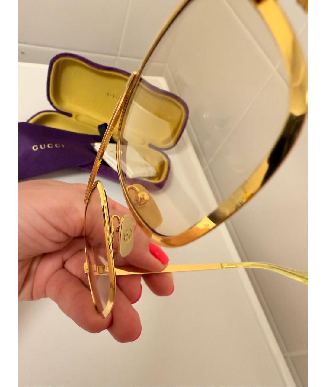 GUCCI Золотые металлические солнцезащитные очки, фото 4