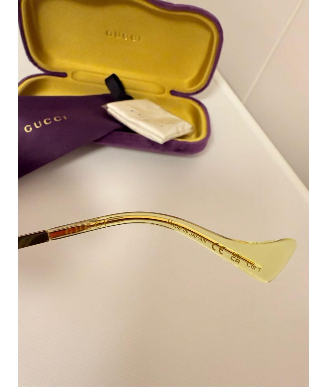 GUCCI Золотые металлические солнцезащитные очки, фото 3
