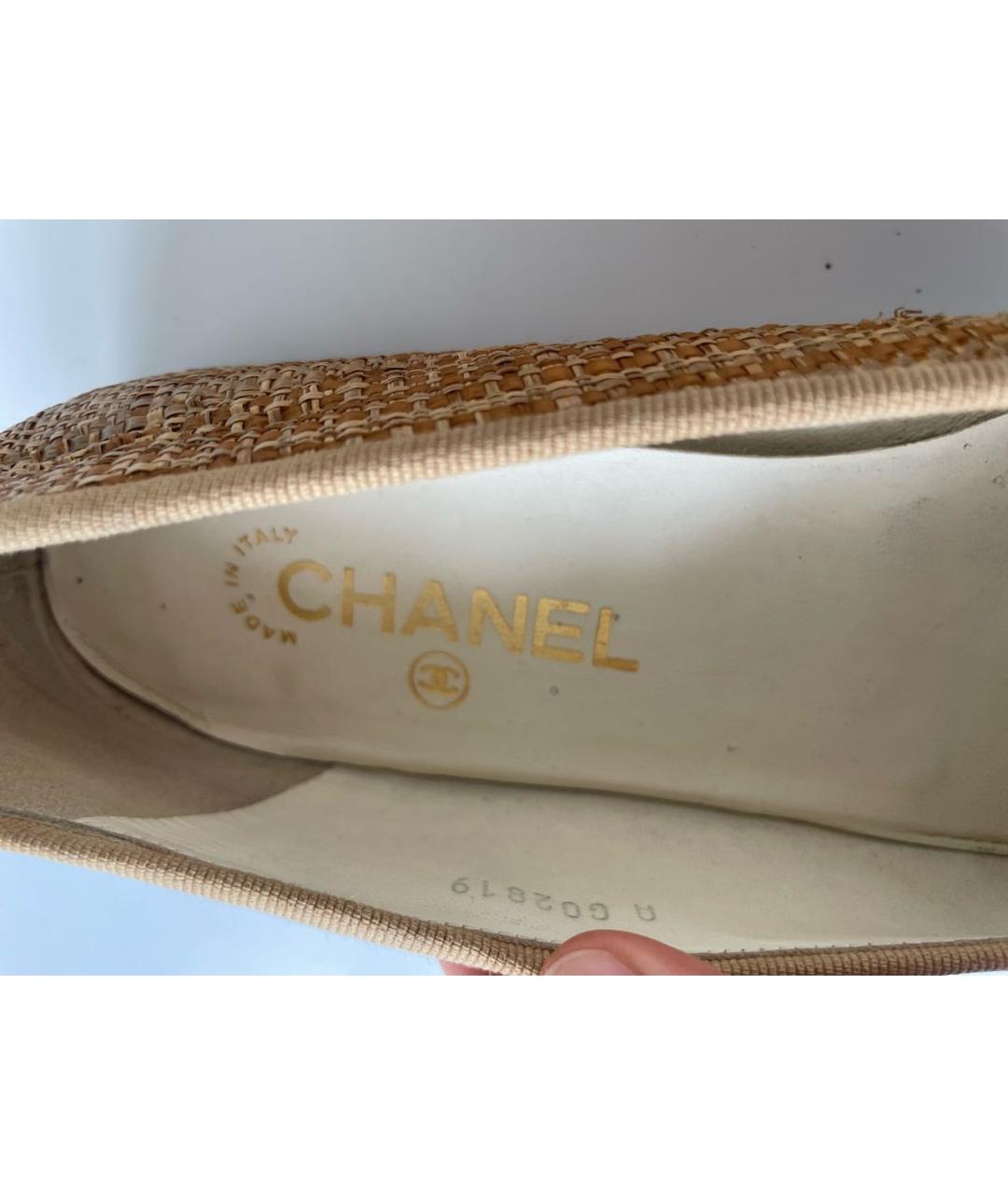 CHANEL Коричневые текстильные балетки, фото 6
