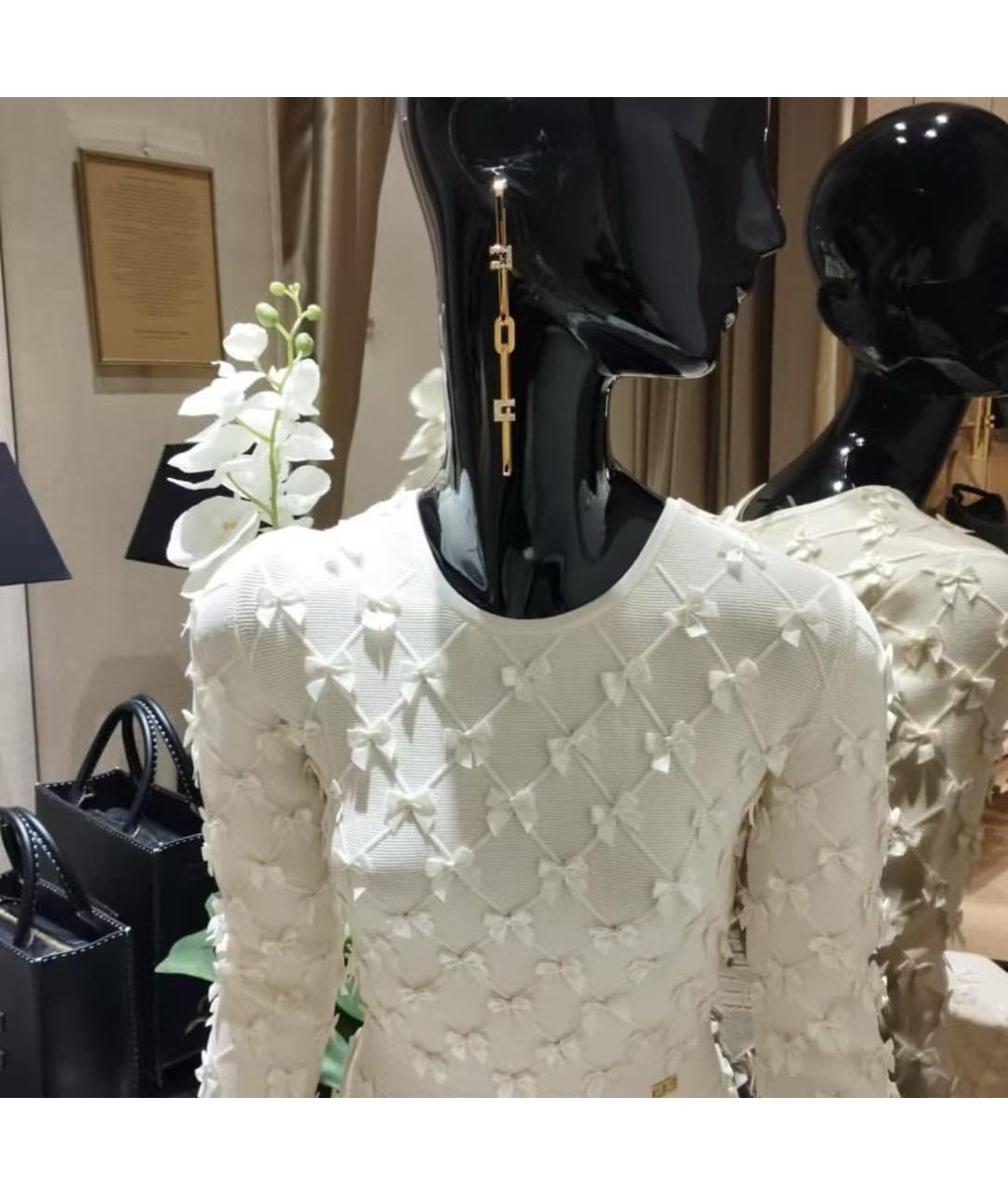 ELISABETTA FRANCHI Белое вискозное коктейльное платье, фото 7