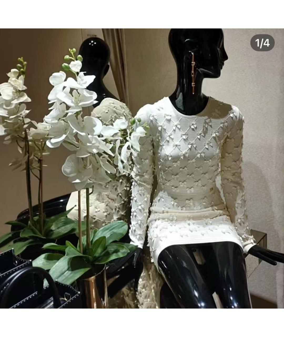 ELISABETTA FRANCHI Белое вискозное коктейльное платье, фото 5