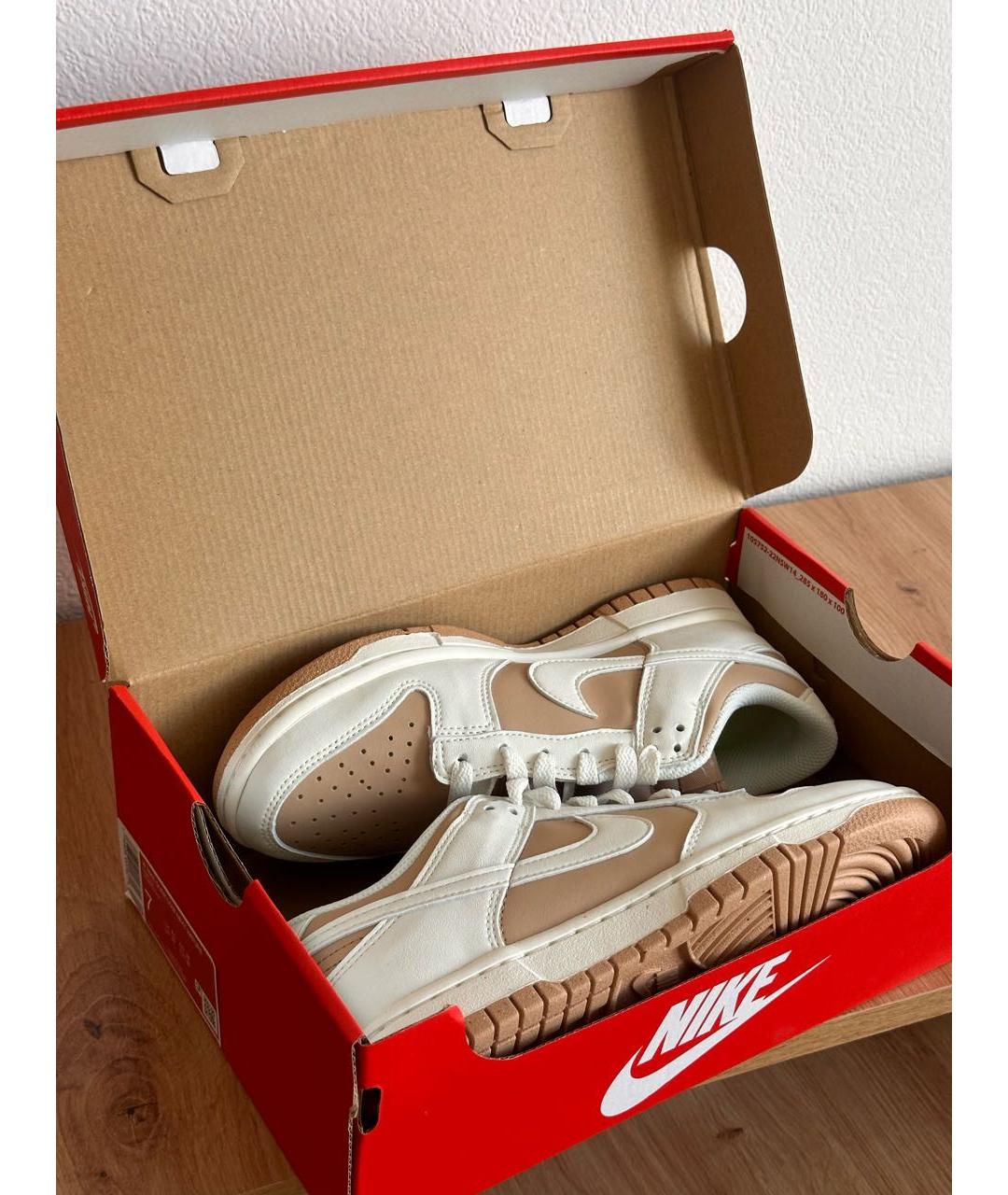 NIKE Бежевые кеды из искусственной кожи, фото 5