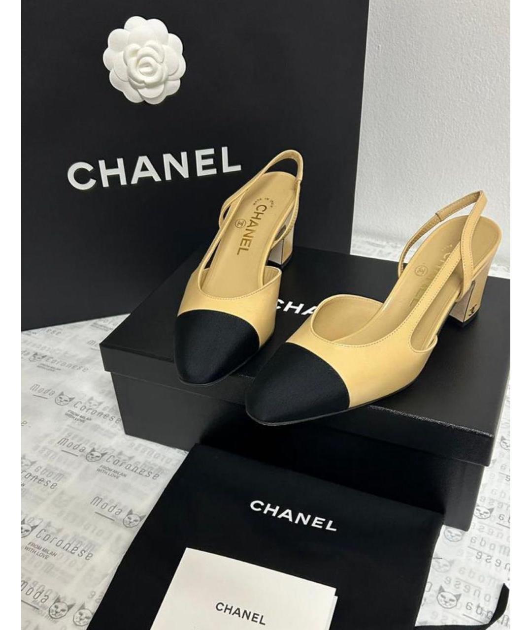 CHANEL Бежевые кожаные туфли, фото 2