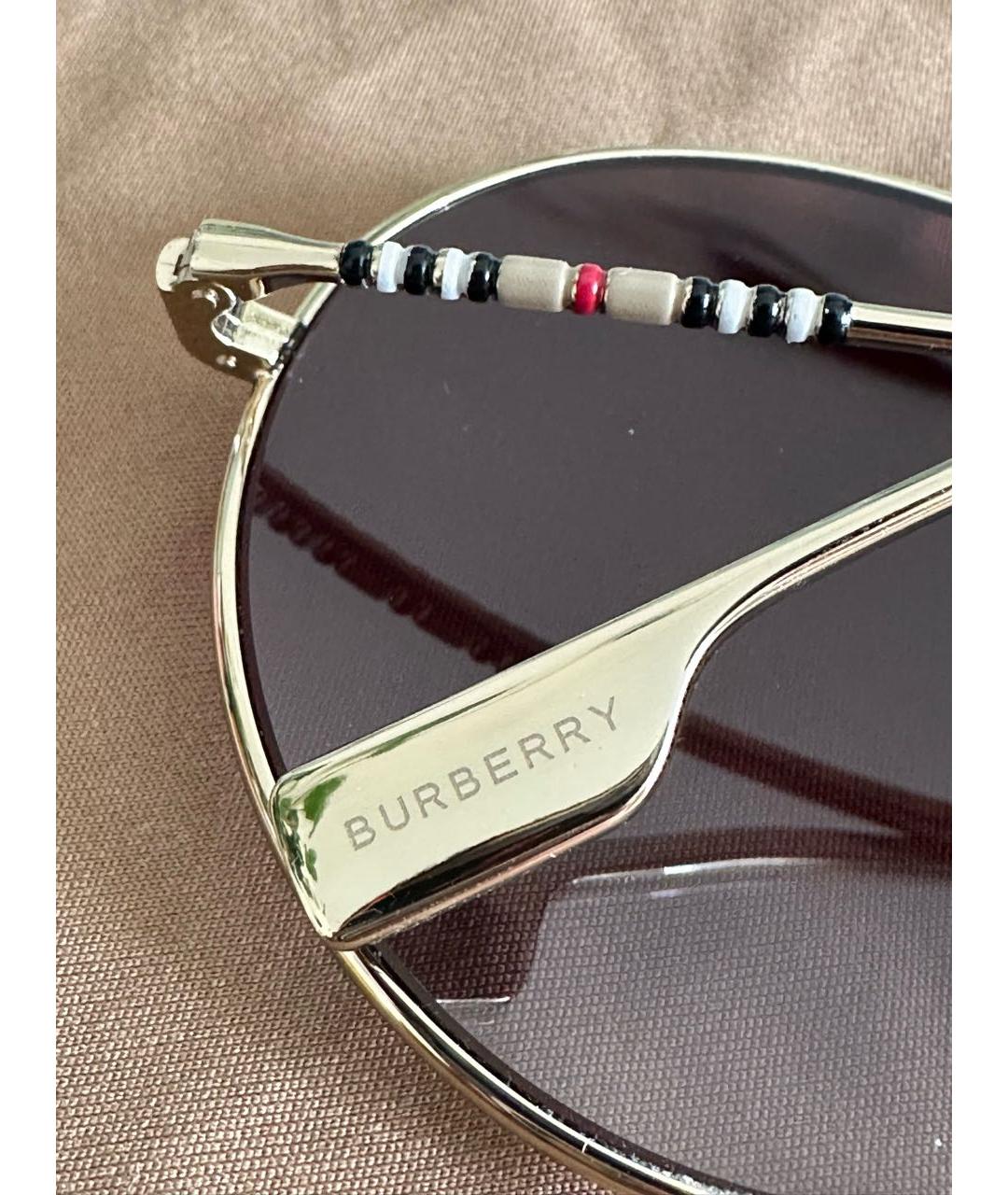 BURBERRY Золотые металлические солнцезащитные очки, фото 2