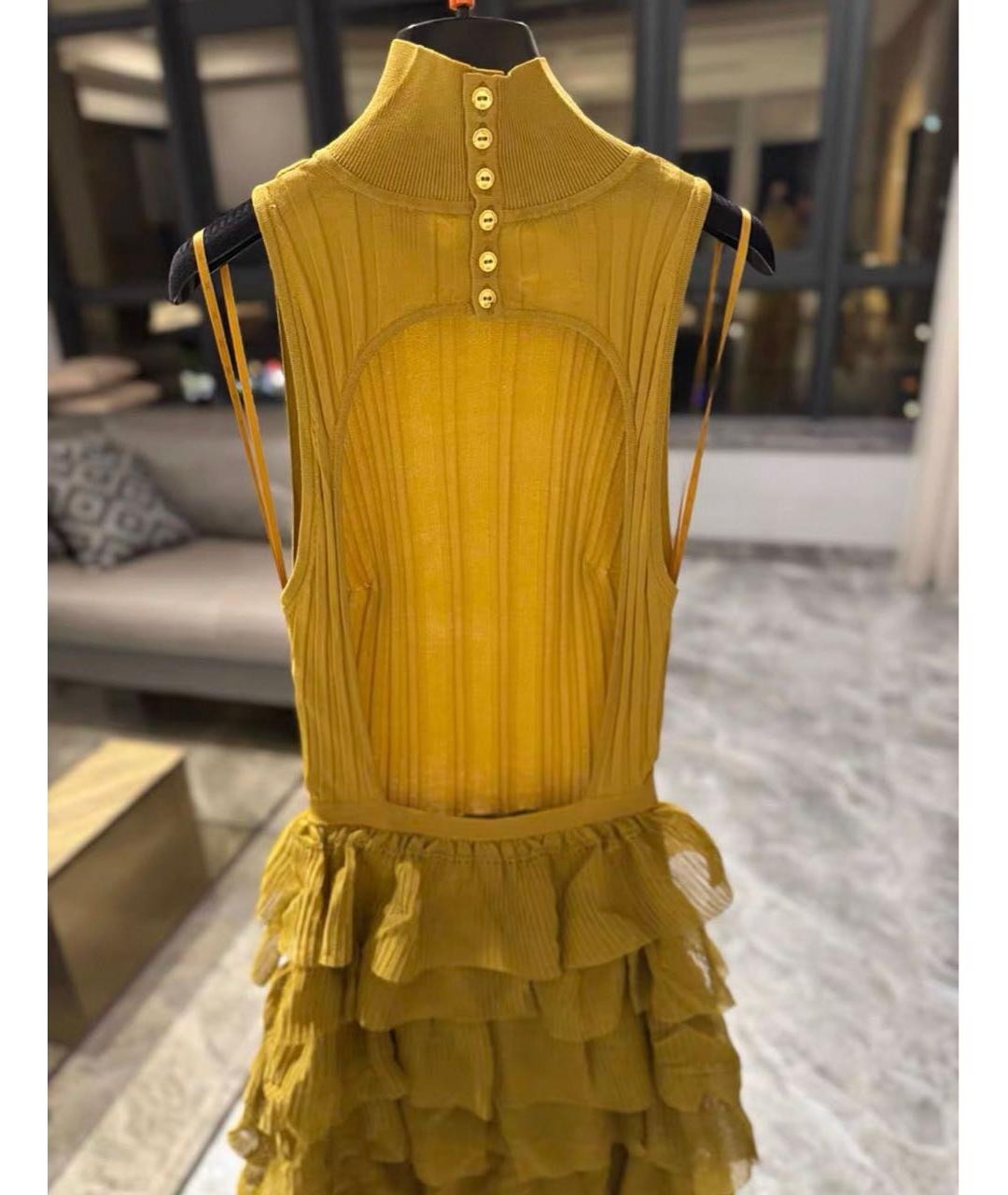 ELISABETTA FRANCHI Горчичное вискозное вечернее платье, фото 3