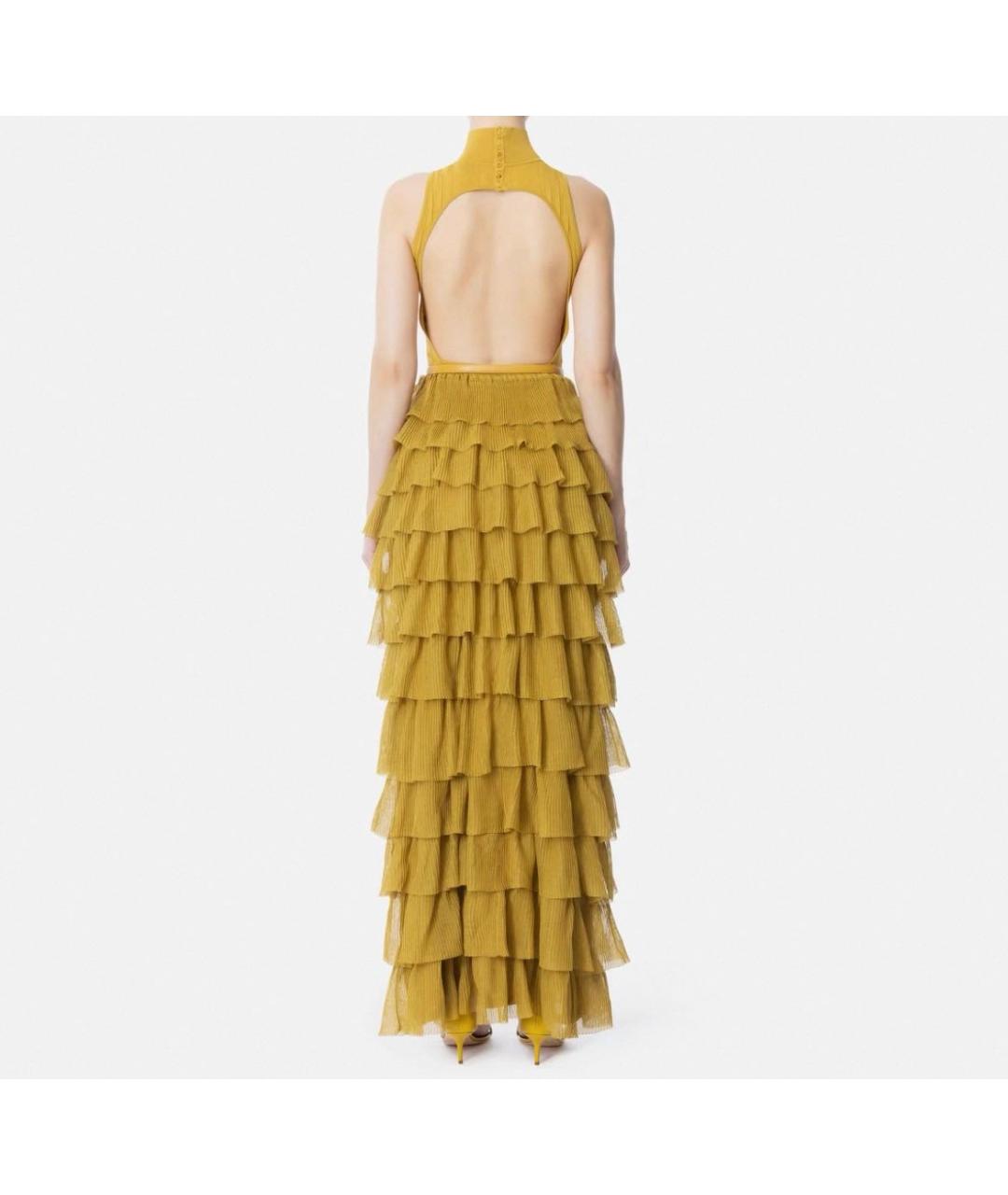 ELISABETTA FRANCHI Горчичное вискозное вечернее платье, фото 5