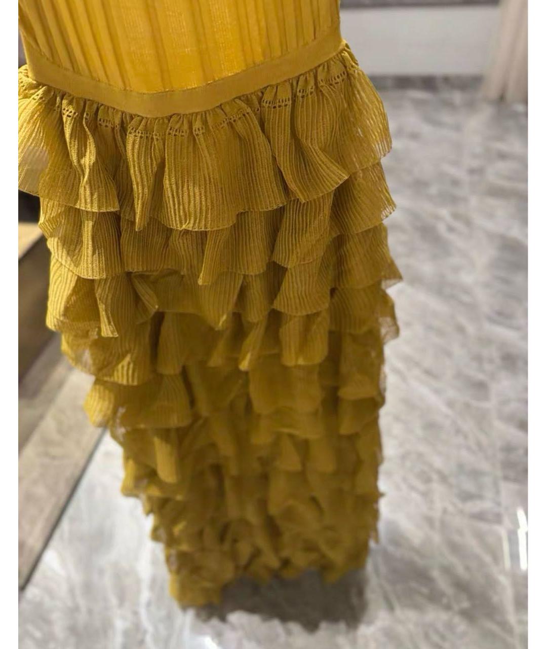 ELISABETTA FRANCHI Горчичное вискозное вечернее платье, фото 4