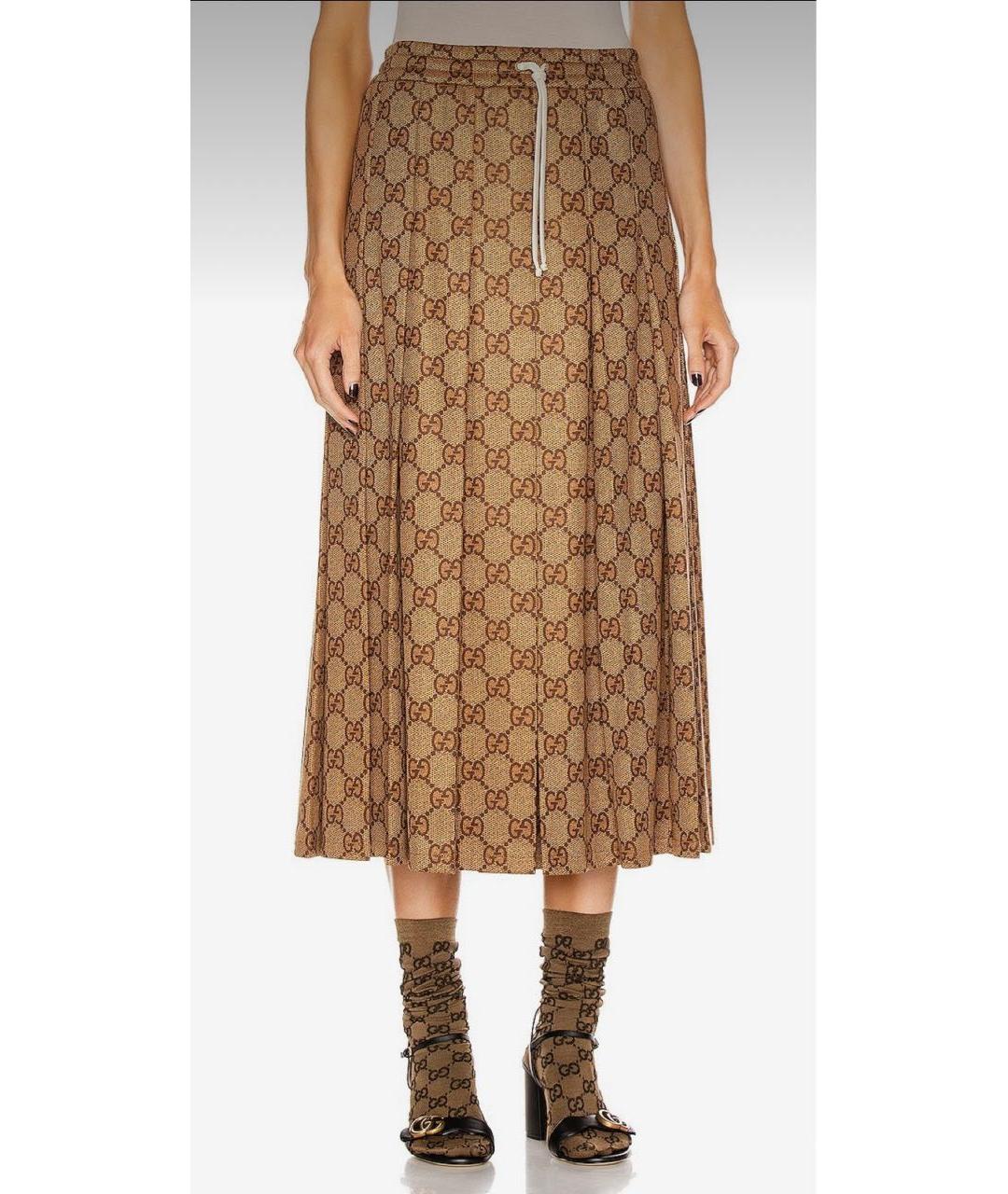 GUCCI Коричневая хлопковая юбка миди, фото 4
