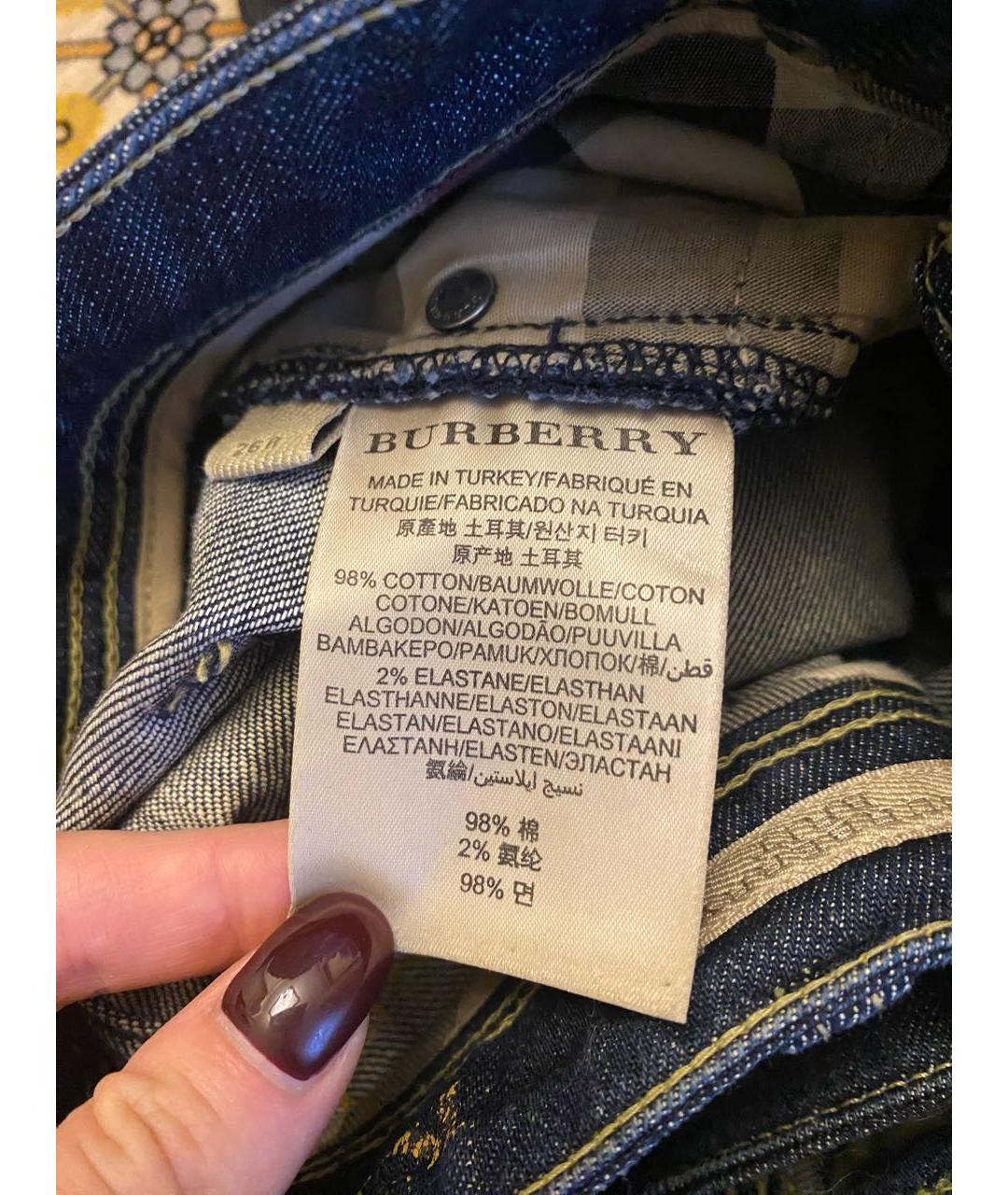 BURBERRY Темно-синие хлопко-эластановые прямые джинсы, фото 6