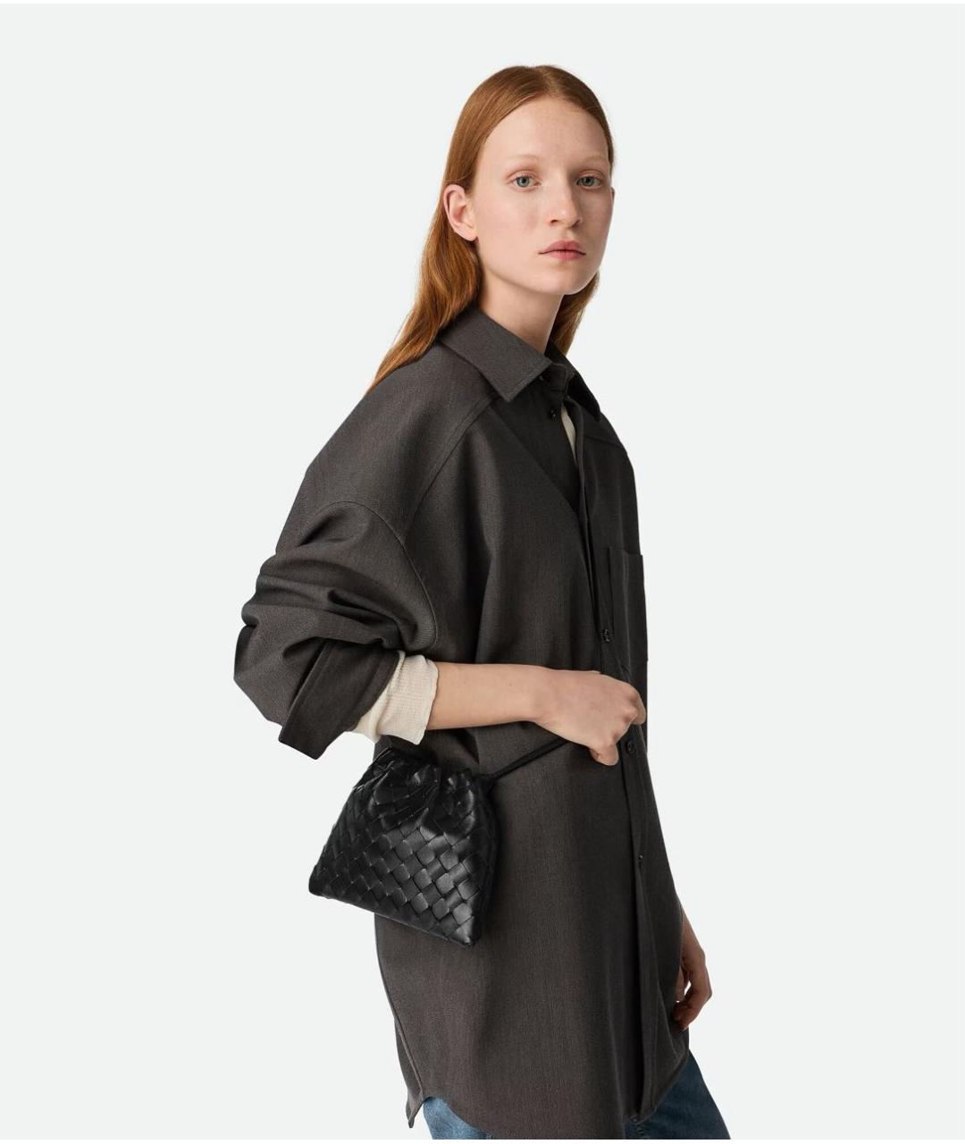 BOTTEGA VENETA Черная кожаная сумка через плечо, фото 2