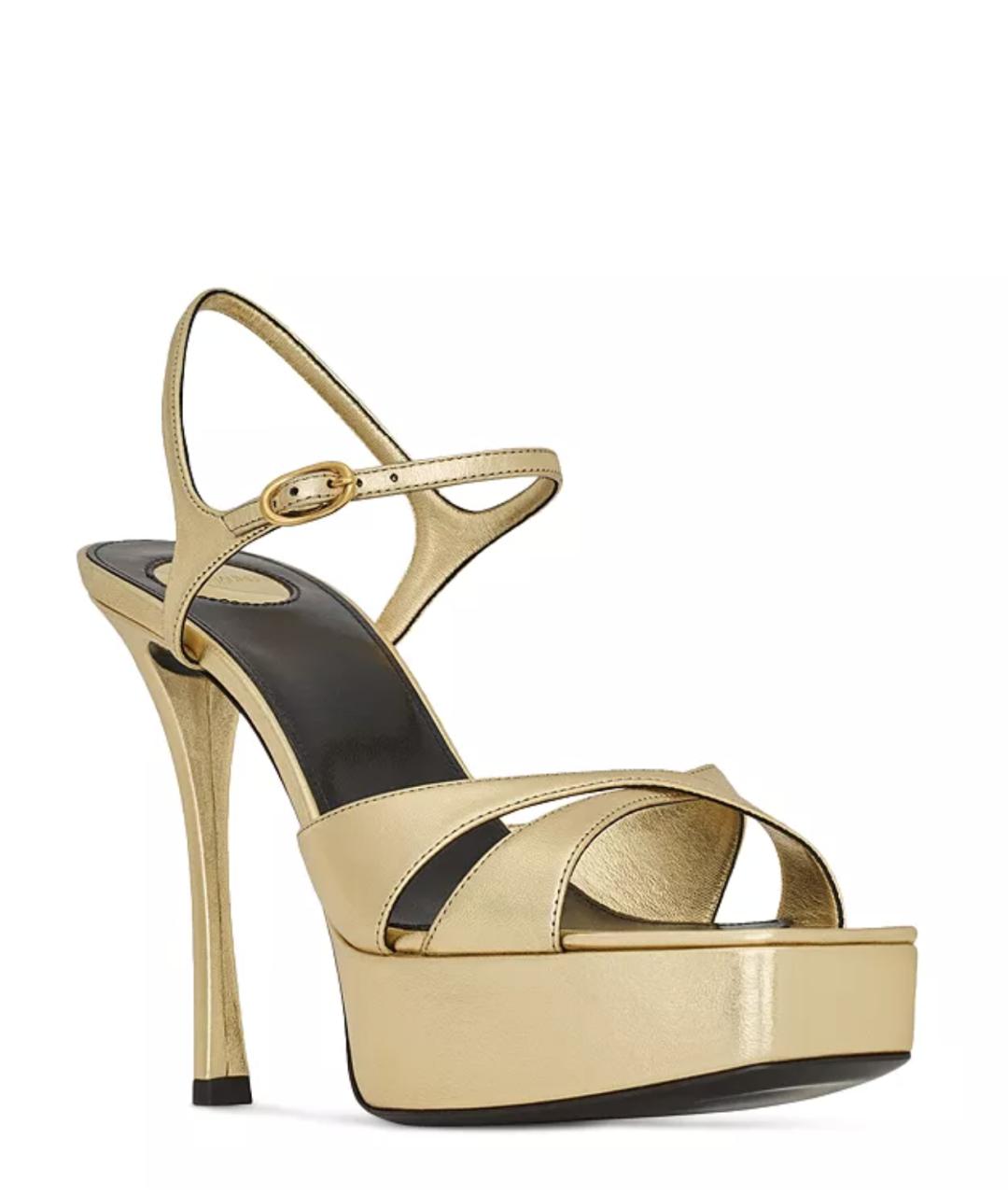 SAINT LAURENT Золотые кожаные босоножки, фото 2