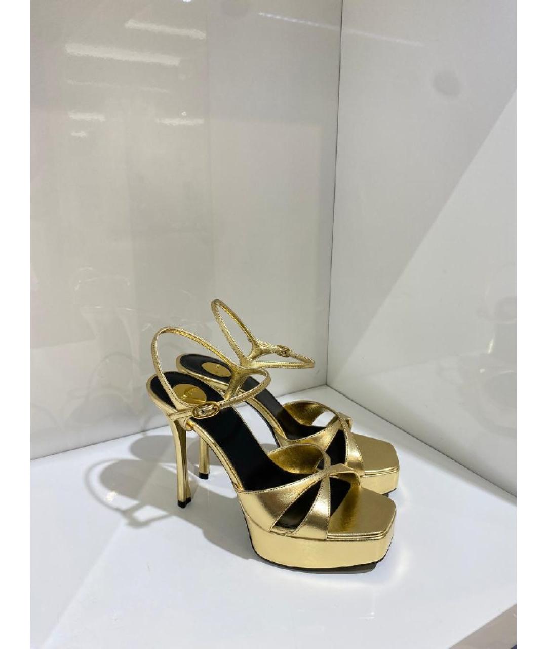 SAINT LAURENT Золотые кожаные босоножки, фото 4