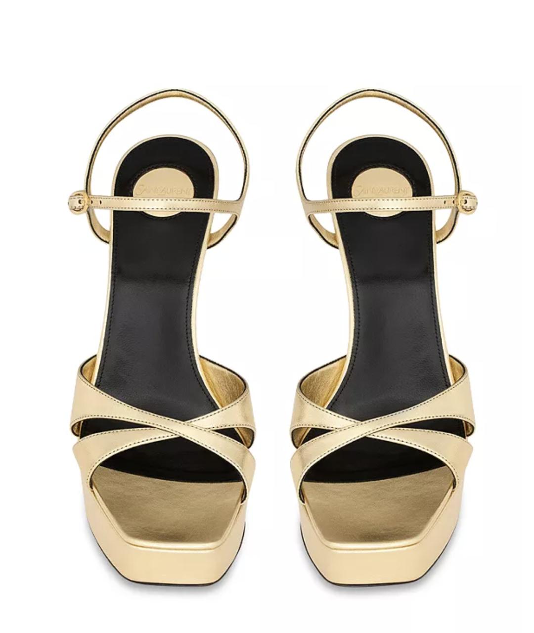 SAINT LAURENT Золотые кожаные босоножки, фото 3