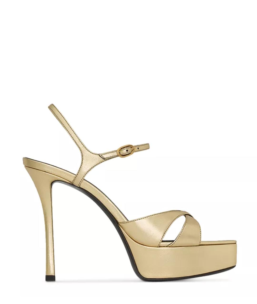 SAINT LAURENT Золотые кожаные босоножки, фото 1